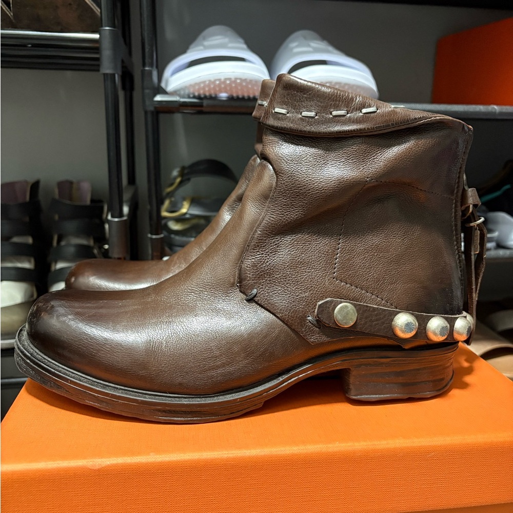 Studded Brown Leather Ankle Booties